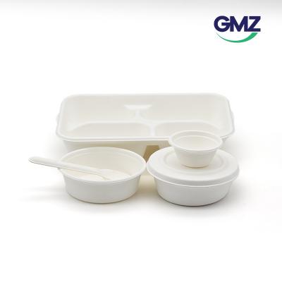 4 or 5 compartment sugarcane bagasse lunch tray with lid